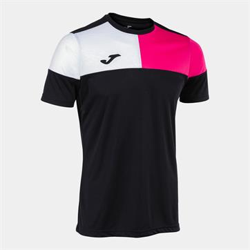 Joma Crew V Short Sleeve Shirt - Black/White/Pink