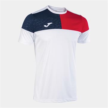 Joma Crew V Short Sleeve Shirt - White/Navy/Red
