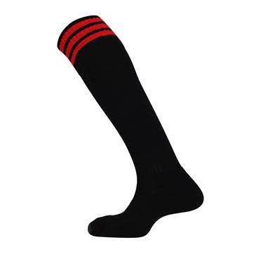 Mitre Mercury 3 Stripe / Band Socks - Black / Scarlet