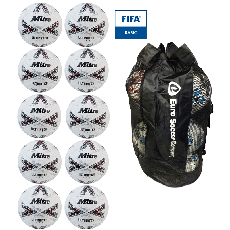 Ball Sack of 10 Mitre Ultimatch Evo FIFA Basic Hyperseal Match Football (3,4,5)