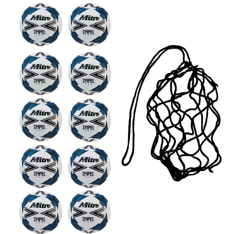 Net of 10 Mitre Impel One Training Football (3,4,5)