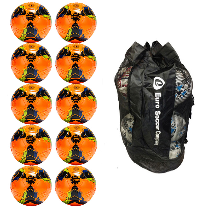 Ball Sack of 10 iPro Sonic High Performance FLUO Orange Training Football - (Sizes 3,4,5)