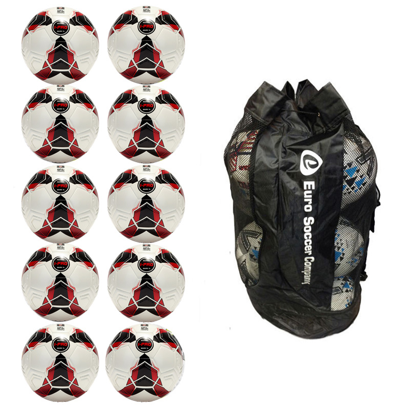 Ball Sack of 10 iPro Sonic High Performance Training Football - White/Red (Sizes 3,4,5)