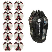 Ball Sack of 10 iPro Sonic High Performance Training Football - White/Red (Sizes 3,4,5)
