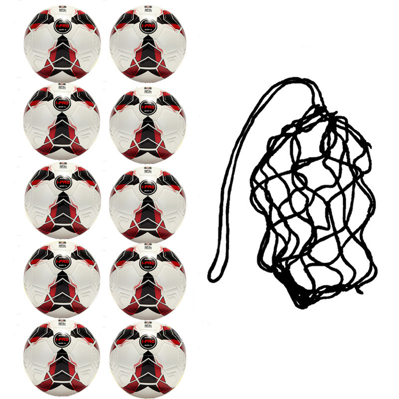 Net of 10 iPro Sonic High Performance Training Football - White/Red (Sizes 3,4,5)
