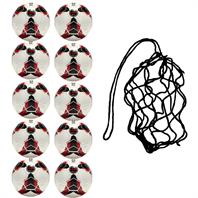 Net of 10 iPro Sonic High Performance Training Football - White/Red (Sizes 3,4,5)