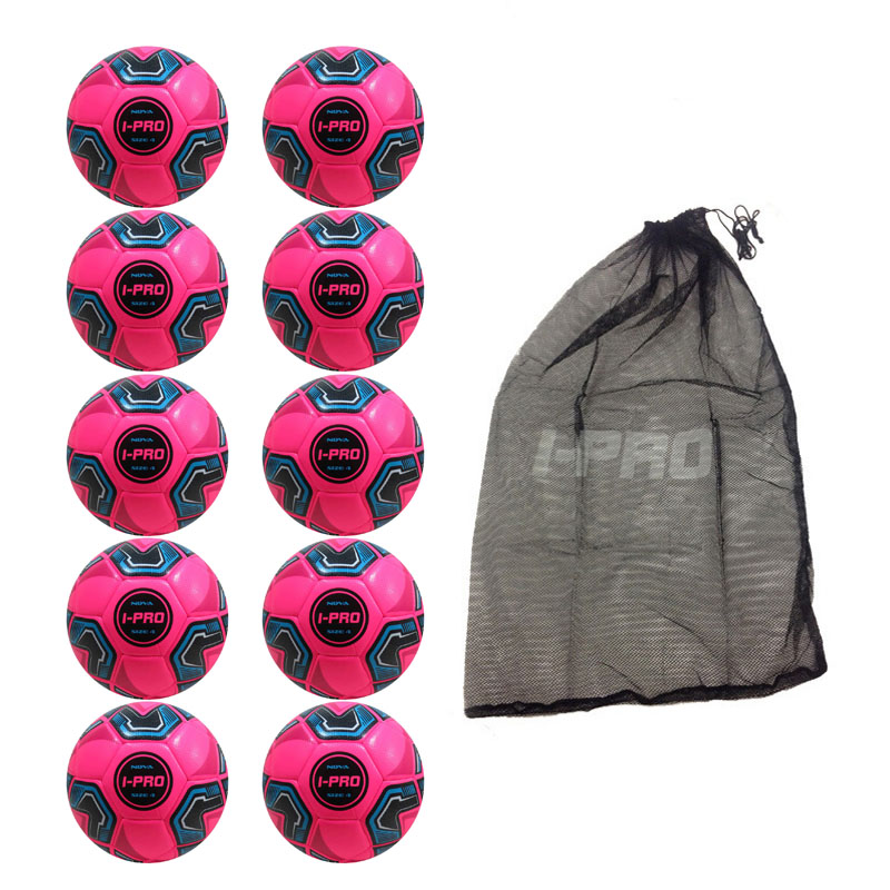 Net of 10 iPro Nova Training Footballs with High Performance Coating (Pink)