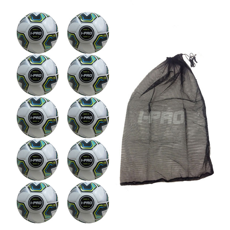 Net of 10 iPro Nova Training Footballs with High Performance Coating (White)