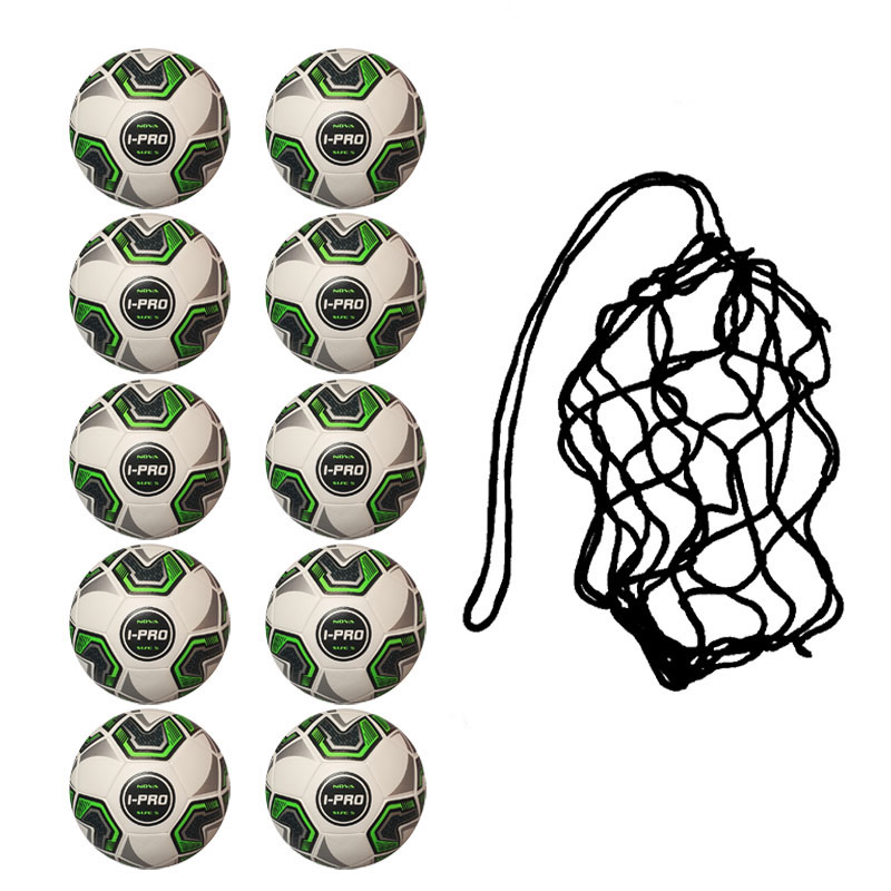 Net of 10 iPro Nova Training Footballs with High Performance Coating (White)