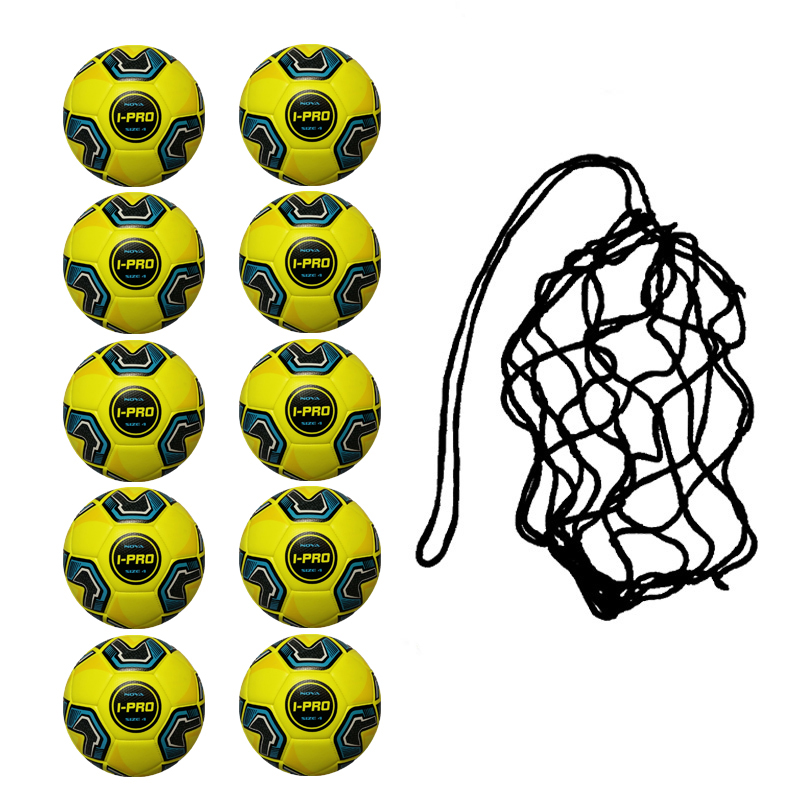 Net of 10 iPro Nova Training Footballs with High Performance Coating (Yellow)
