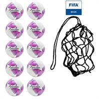 Net of 10 Precision Fusion FIFA Basic Footballs [NEW] White/Pink (3,4,5)