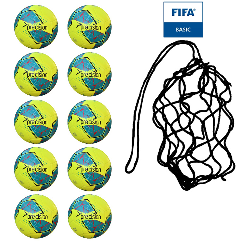 Net of 10 Precision Fusion Fluo FIFA Basic Footballs [NEW] (3,4,5)
