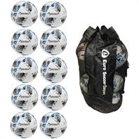 Ball Sack of 10 Precision Fusion+ FIFA Basic Ball - White/Blue (3,4,5)