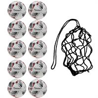 Net of 10 Precision Fusion+ FIFA Basic Ball - White/Red (3,4,5)