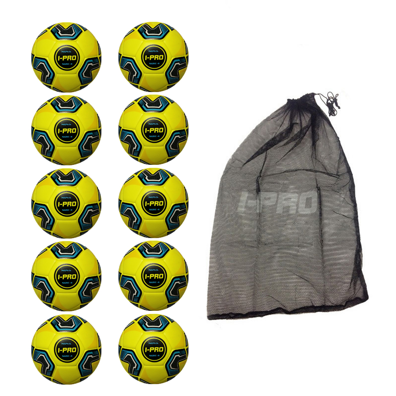 Net of 10 iPro Nova Training Footballs with High Performance Coating (Yellow)